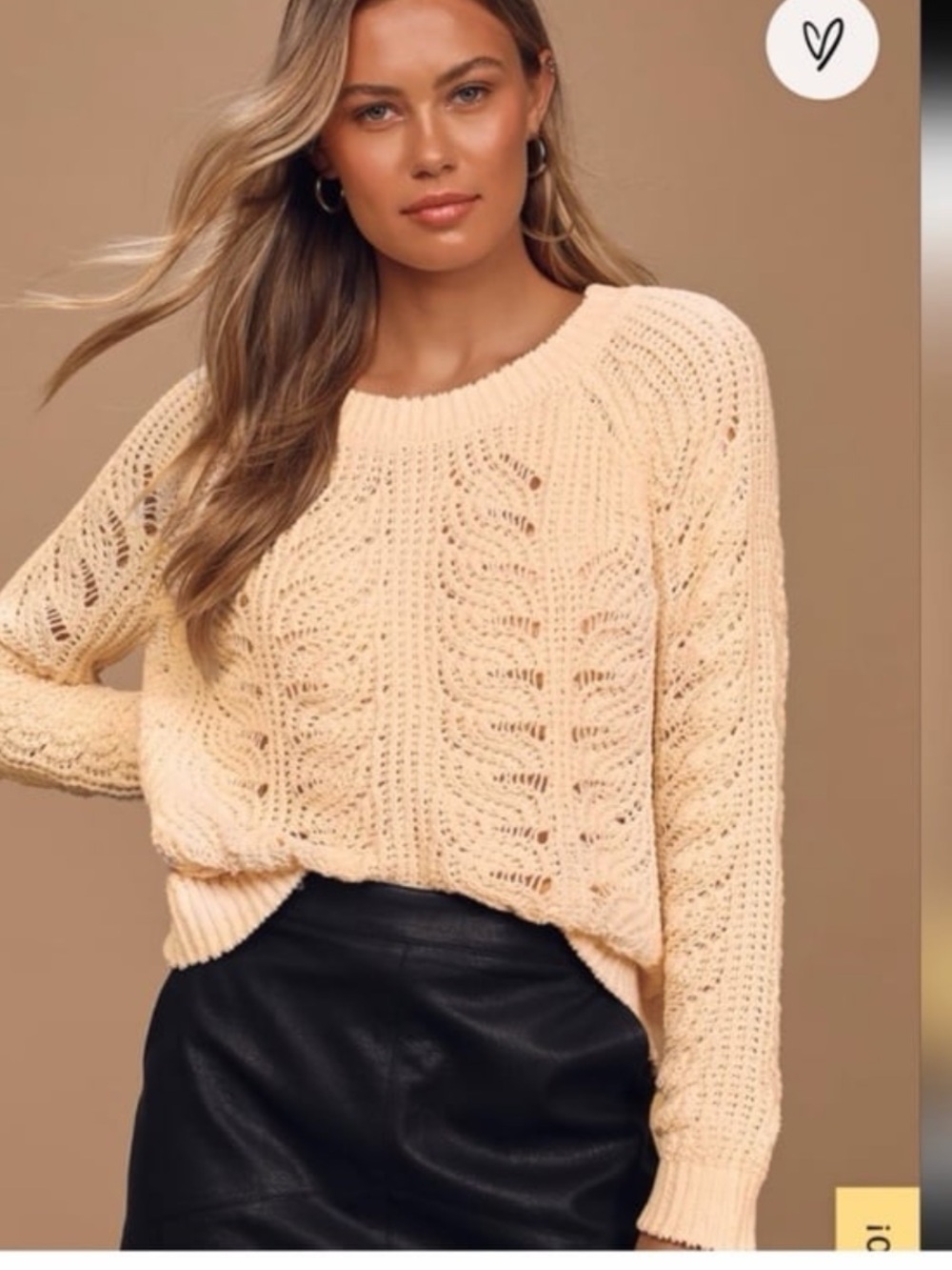 Textured Open-Knit Crewneck Sweater in Soft Cream